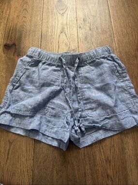C&C California Light Blue Linen-Blend High Waist Drawstring Shorts